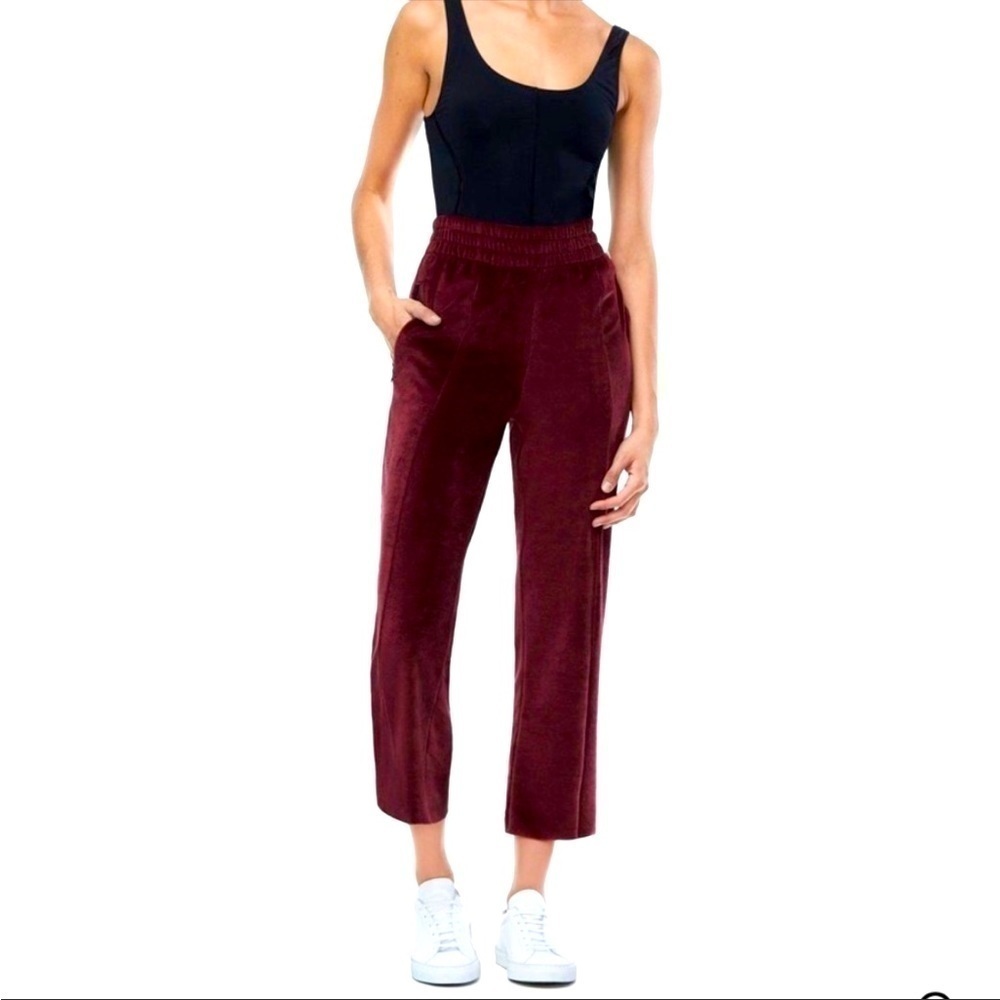 NWT Good American Velour Track Pants High Elastic Waist Straight Leg SZ S (1)